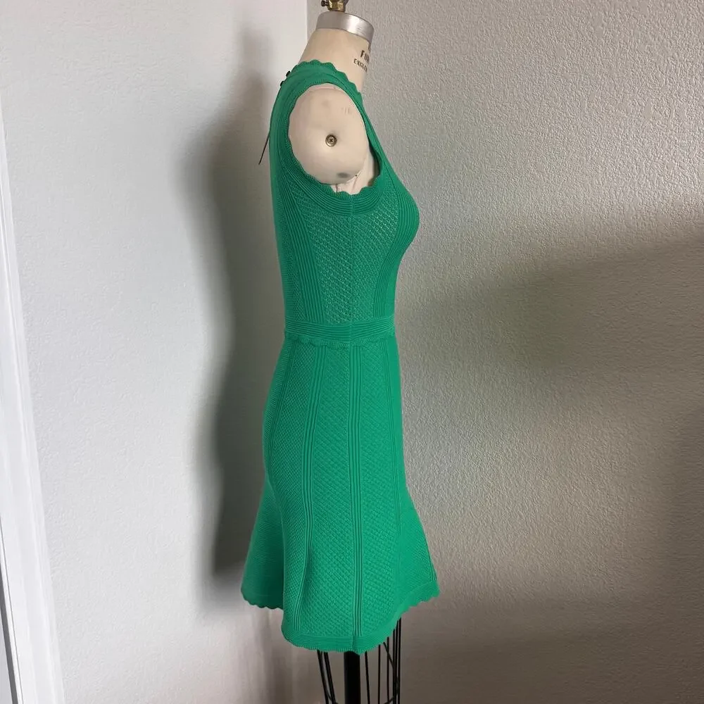 The Kooples | NWT Kelly Green Knit Pointelle Fit & Flare Dress Size 0/XS - Picture 2 of 12